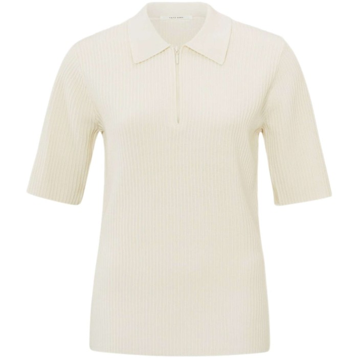Ribbed polo with zip ivory white