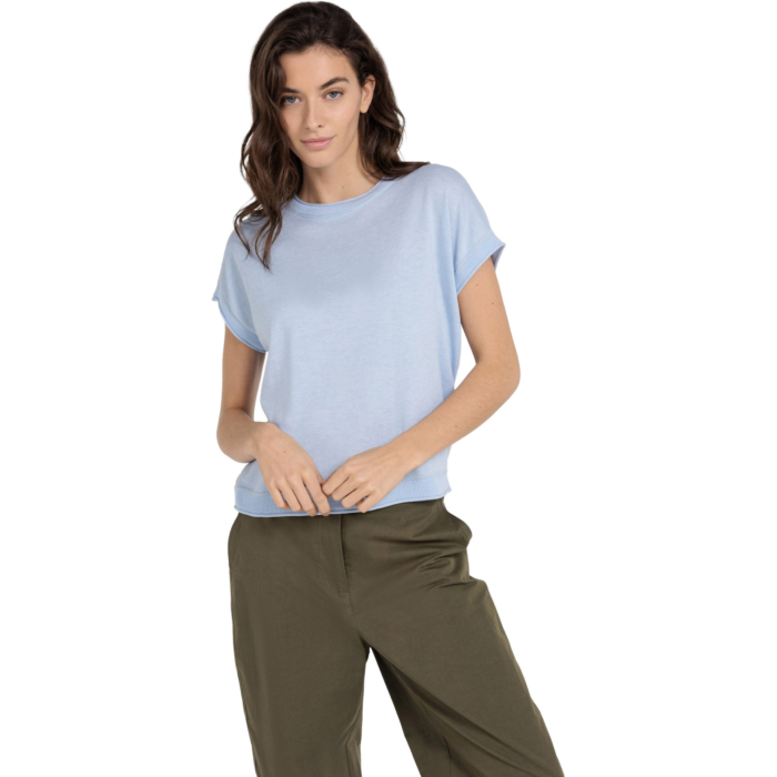 Top met contrasterende boorden LIGHT BLUE MELANGE