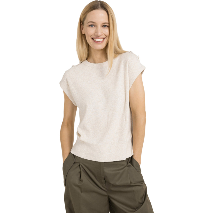 Mouwloze trui met knoopdetails CREME BEIGE MELANGE