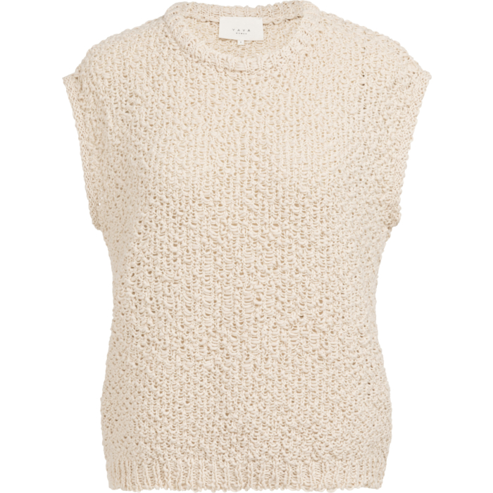 Opengebreide mouwloze trui CLOUD CREME WHITE