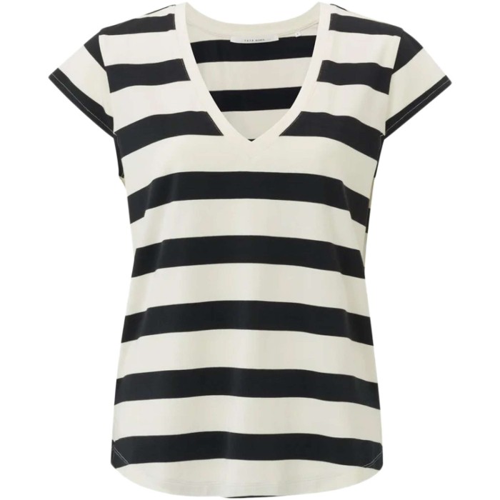 Striped t-shirt with v-neck beauty black dessin