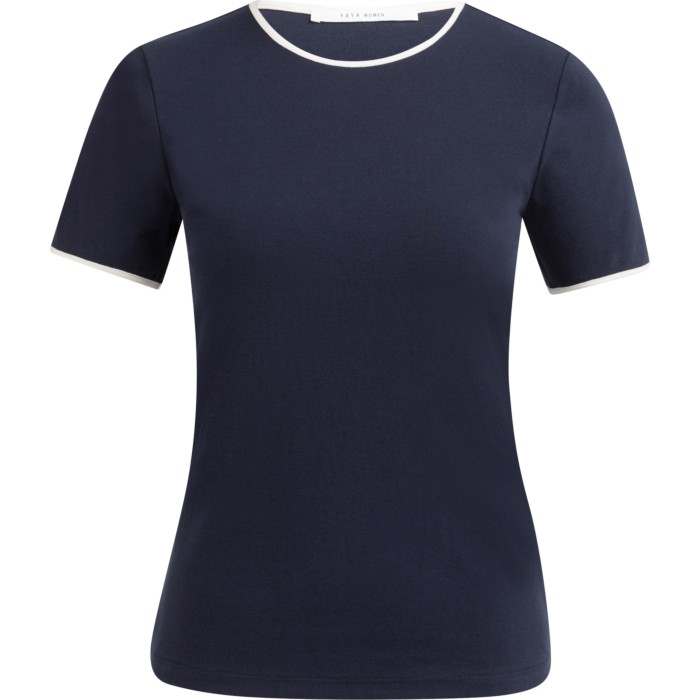 T-shirt met contrastbies NAVY BLAZER BLUE