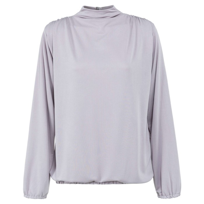 Top with smocked shoulder seam gull grey lilac