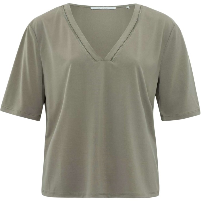 T-shirt with V-neck ARMY GREEN