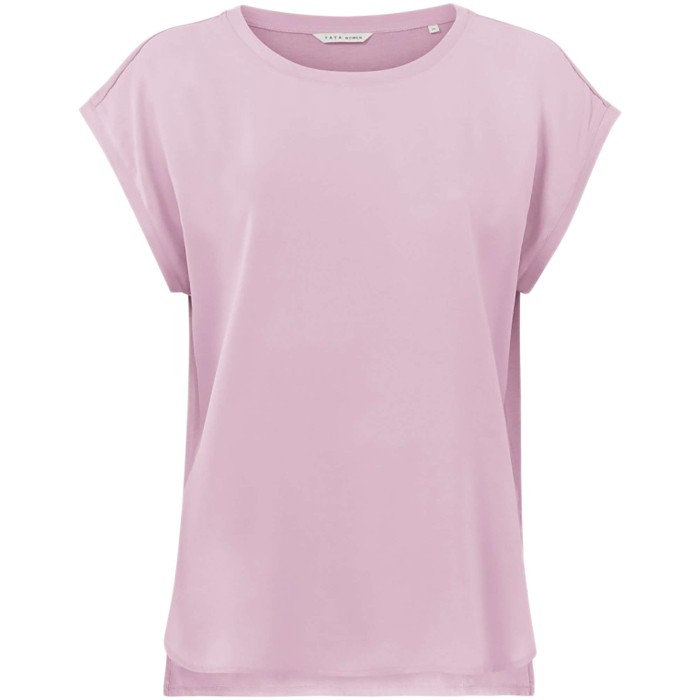 Fabric mix top short sleeves lady pink