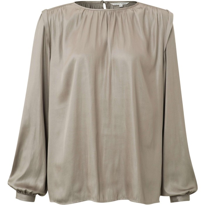 Flowy top with shoulder detail fungi brown