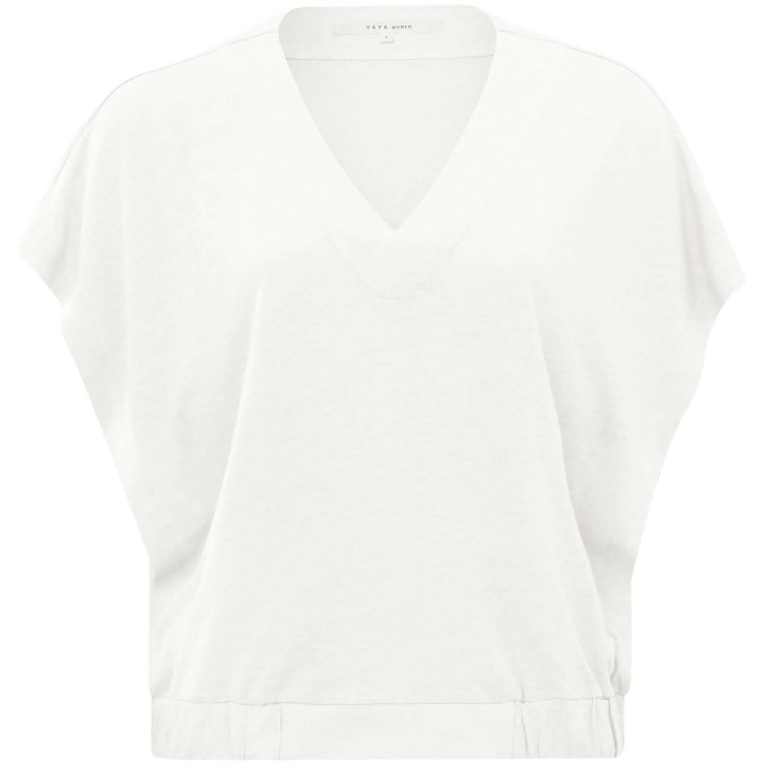 V-neck top with elastic waist OFF WHITE