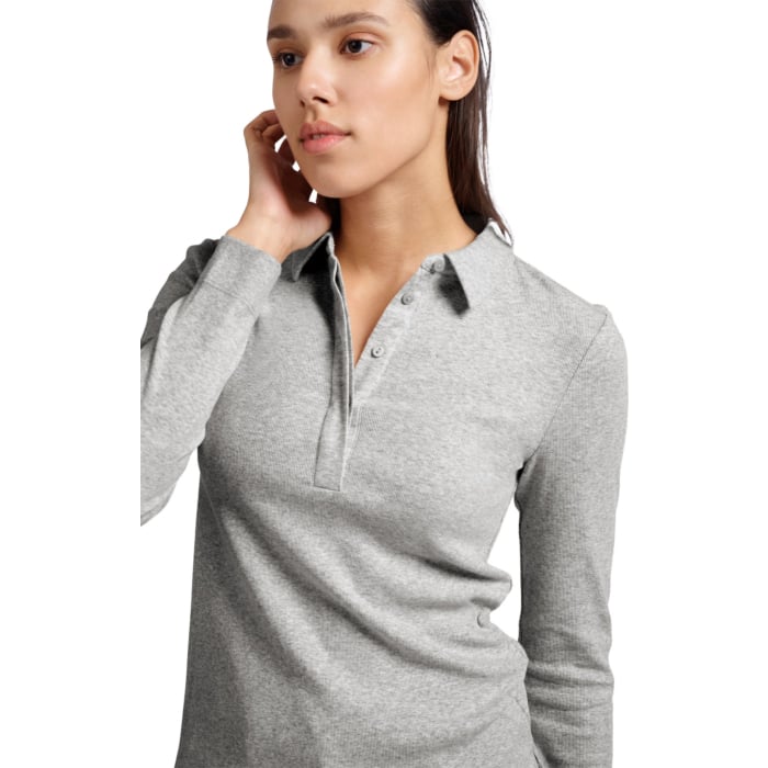 Polo top in fine ribbed fabric MEDIUM GREY MELANGE
