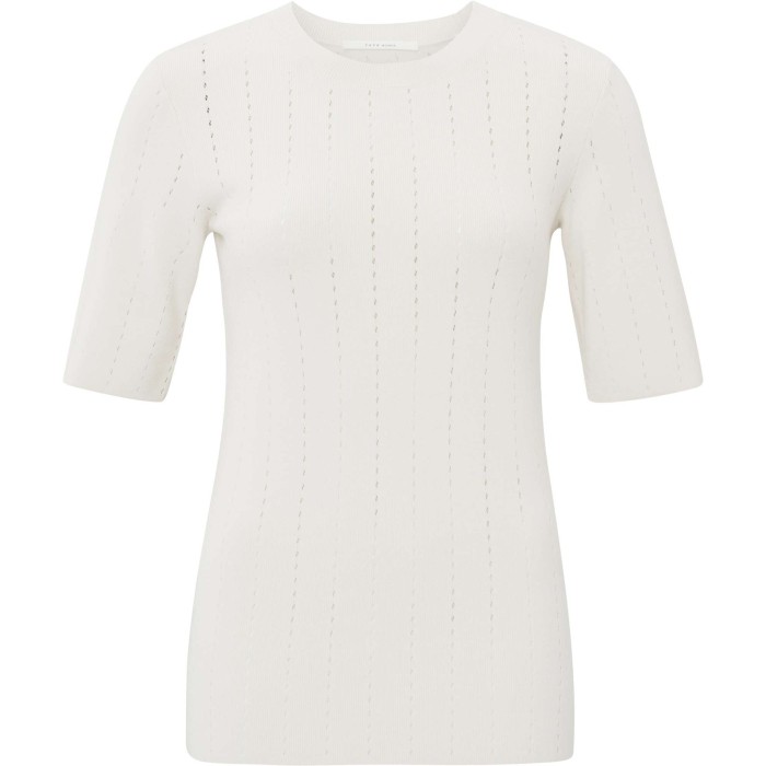 Pointelle sweater in close fit wool white