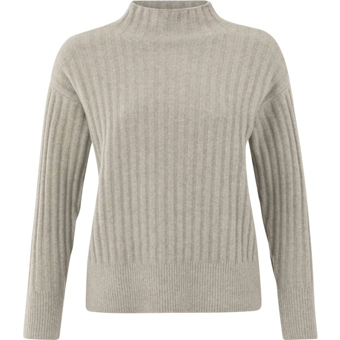 Ribbed turtleneck sweater taupe grey melange