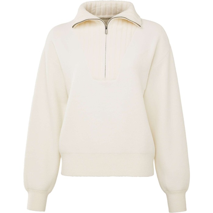 Sweater with zipper and collar wool white