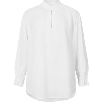 V-neck top with pleated sleeve pure white