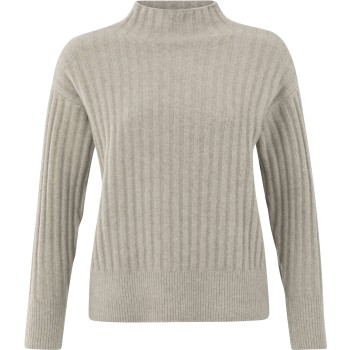 Ribbed turtleneck sweater taupe grey melange