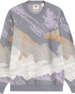 Stay loose crew sweater mountain landscape dusk