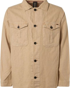 Overshirt button closure with linen stone