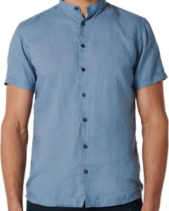 Shirt short sleeve granddad linen s washed blue