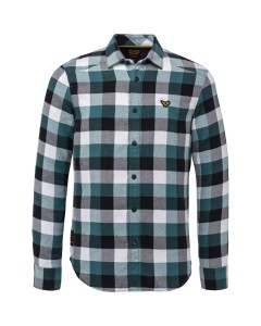 Long sleeve shirt twill check indian teal