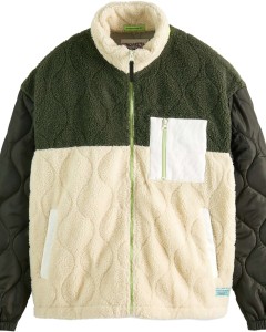 Mix match teddy jacket ecru & dark army green