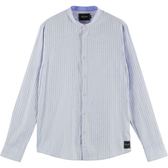Relaxed fit- collarless shirt in blue striped