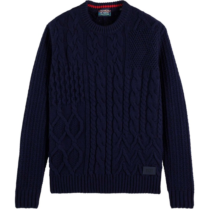 Wool-blend structure knit sweater navy