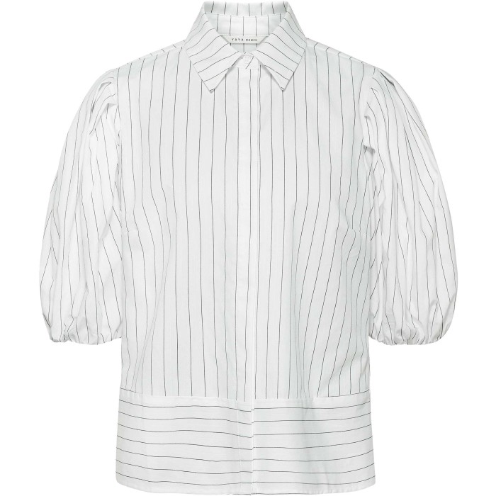 Striped puff sleeve blouse pure white dessin
